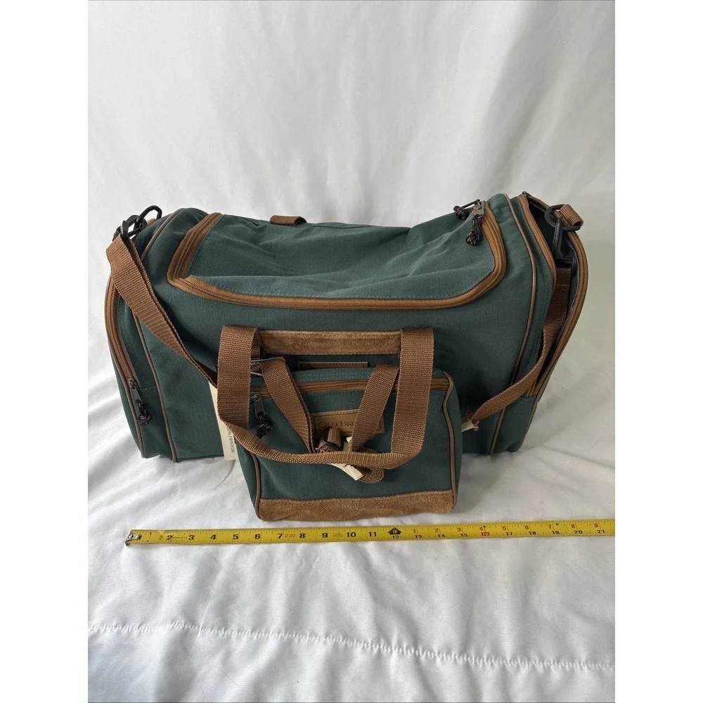 Vtg Outbrook Duffel Bag Set Green Canvas Suede Detachable‎ Travel Organizer NEW